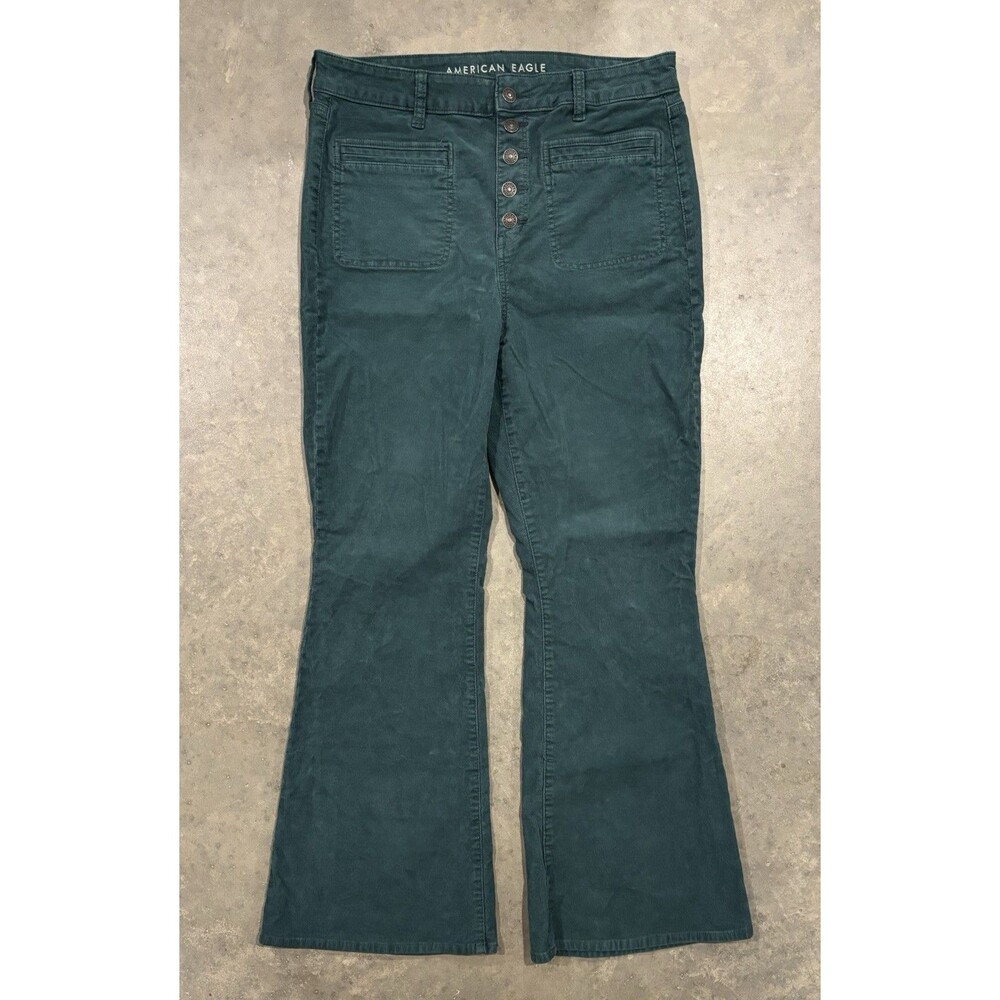 American Eagle Super High Rise Flare Corduroy Pants Womens 14 Regular Stretch